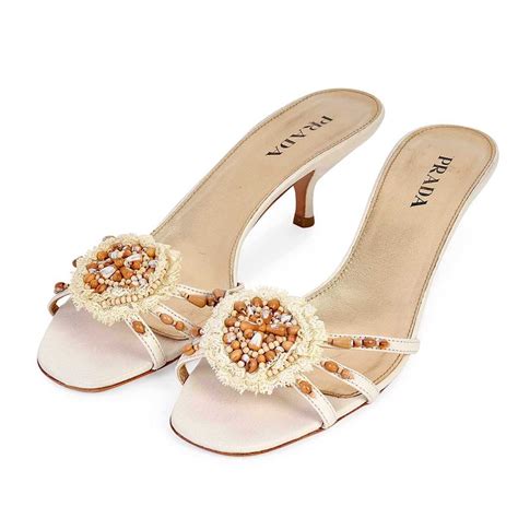 prada beige platform heels|Prada slide sandals kitten heel.